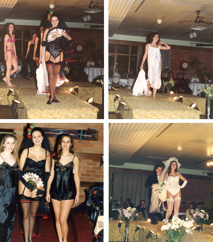 Lingerie on Hampton fashion parade at Sandy Yacht Club in the early 1990's. If you look carefully you may spot another one of our local traders....